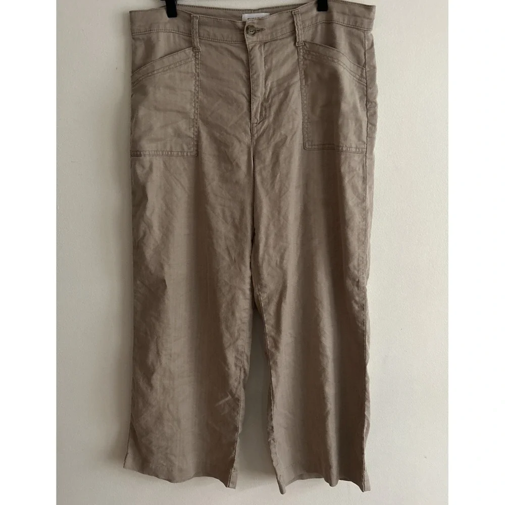 Evereve Joelle Stretch Linen Trouser Wide Leg Khaki Sz 32 Retail: $158‎